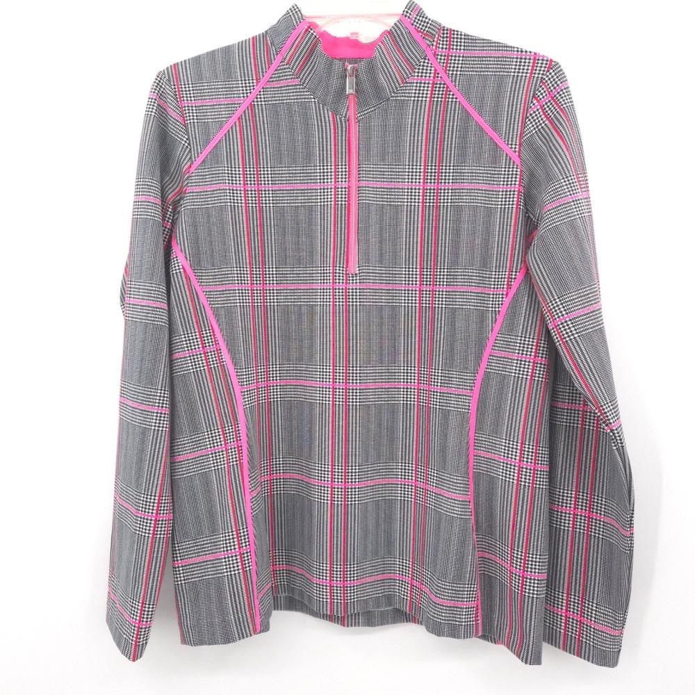 Tail Quarter Zip Pullover Womens Medium Gray Pink Plaid Golf Active Top